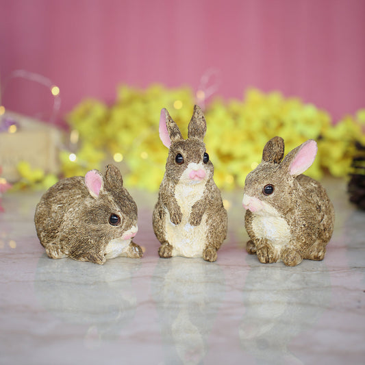 ( Set of 3) Brown 4 inches Three Rabbit combination set