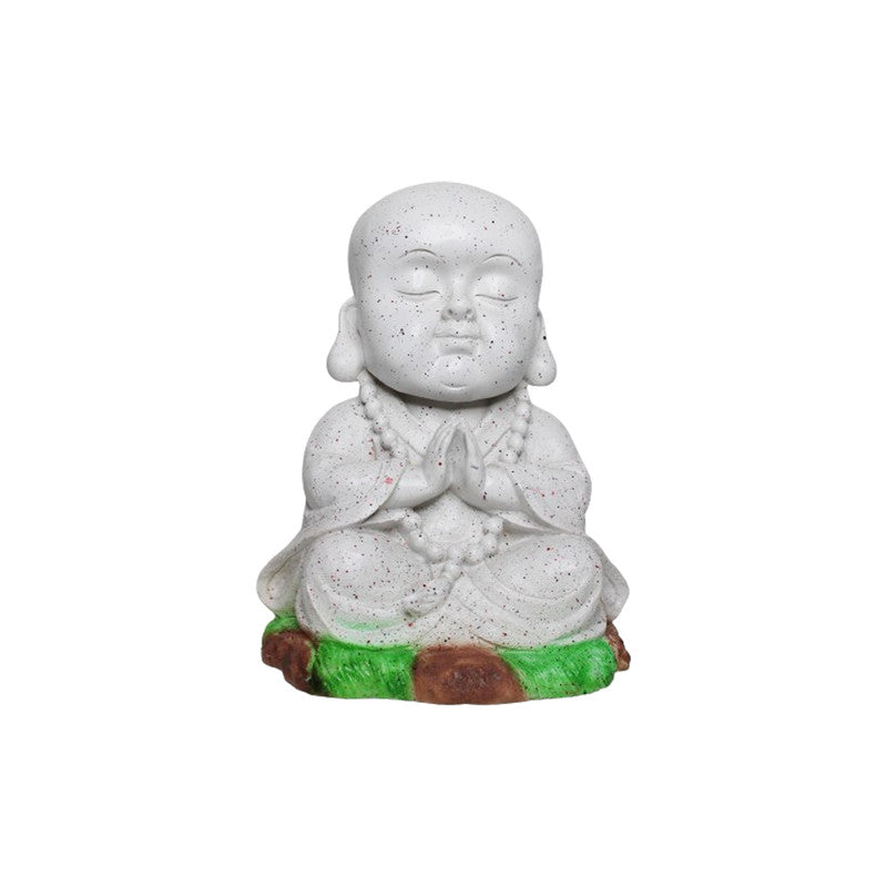 Wonderland SET of 2 : Namaste Baby Monks white resin, garden statue, home decoration, balcony decor, garden decor