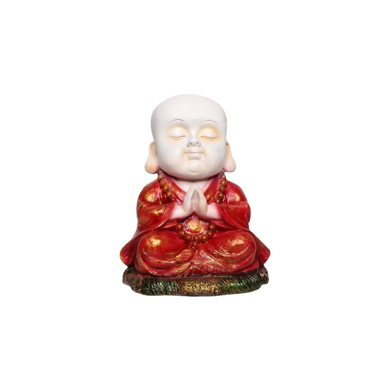 Wonderland SET of 2 : Namaste Baby Monks red resin, garden statue, home decoration, balcony decor, garden decor