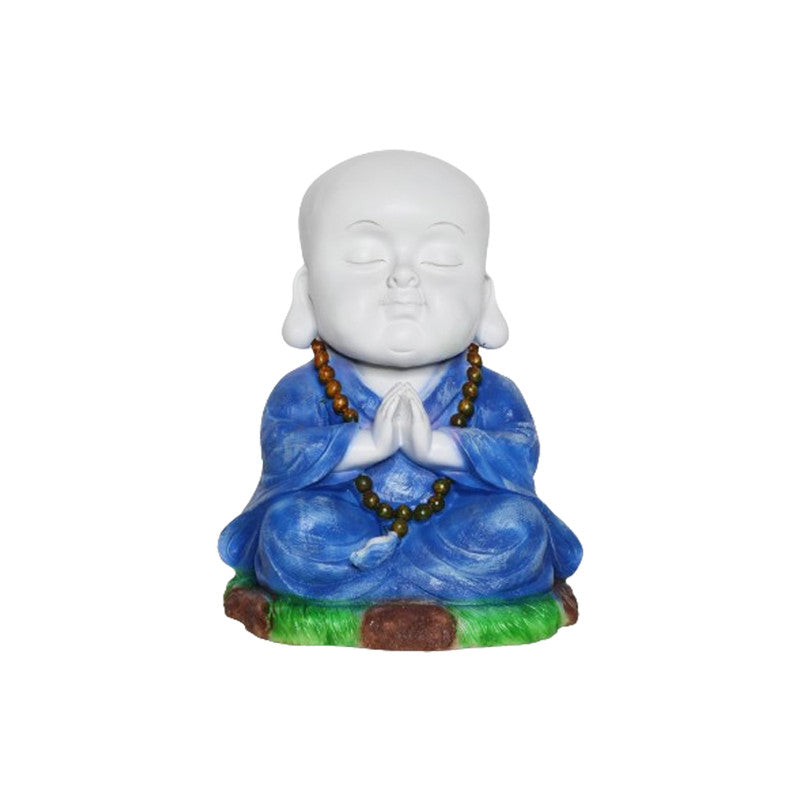 Wonderland SET of 2 : Namaste Baby Monks blue resin, garden statue, home decoration, balcony decor, garden decor