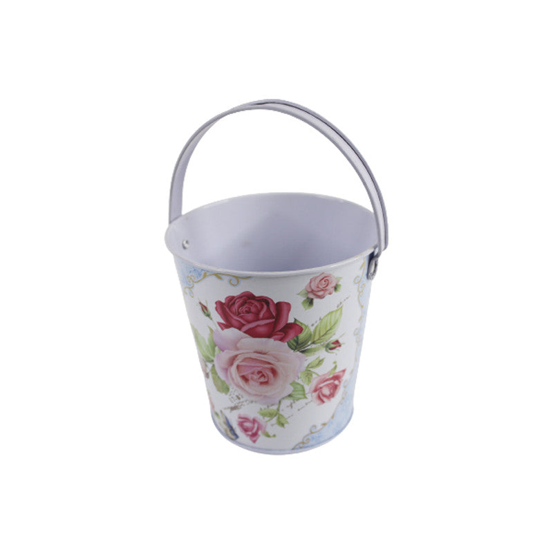 (Set of 2) Flower print bucket with handle