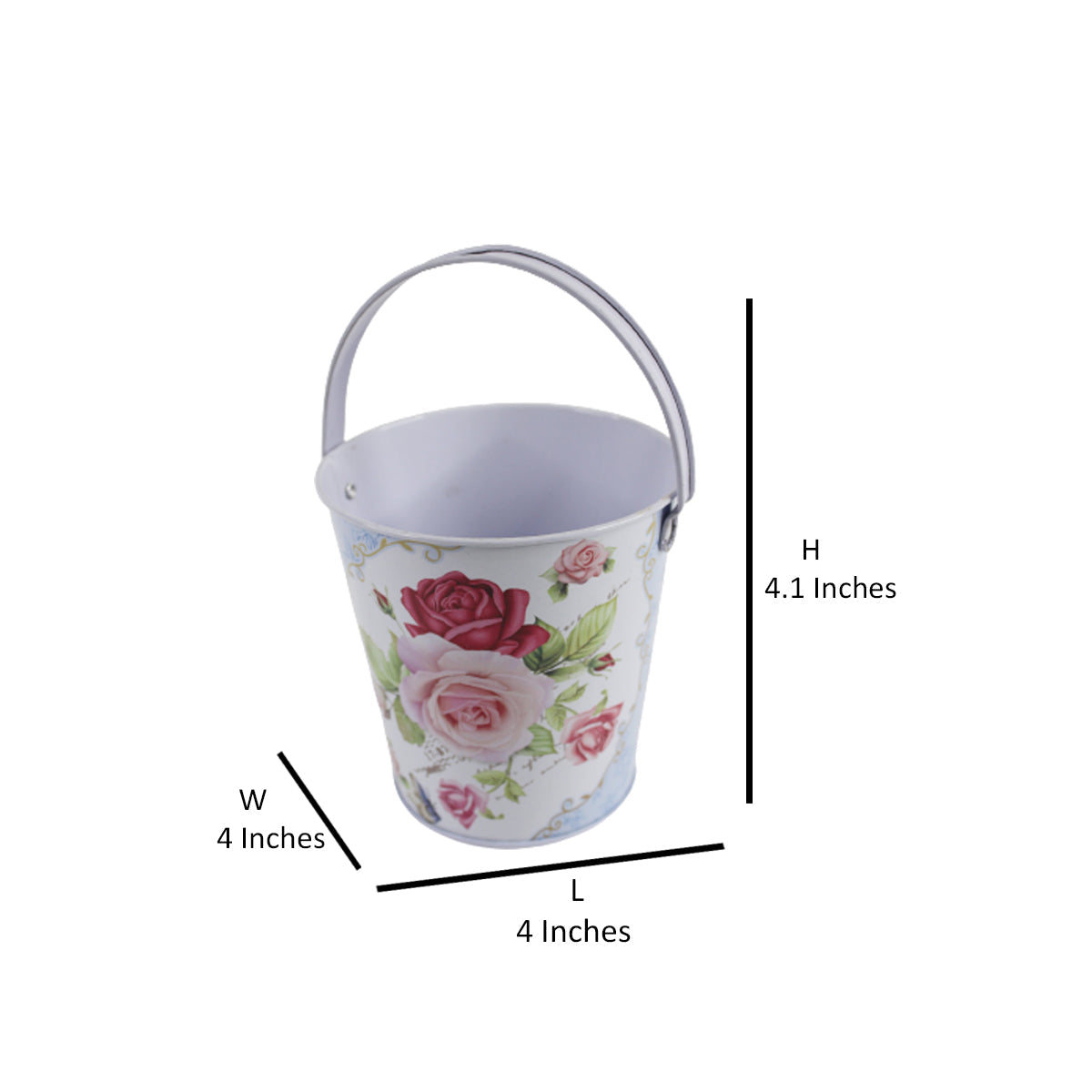 (Set of 2) Flower print bucket with handle