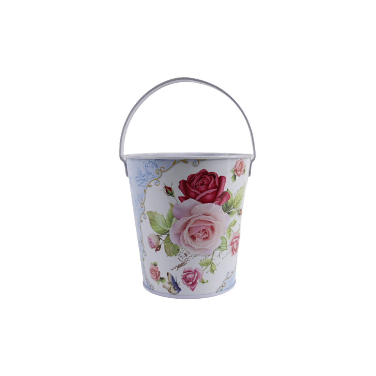 (Set of 2) Flower print bucket with handle