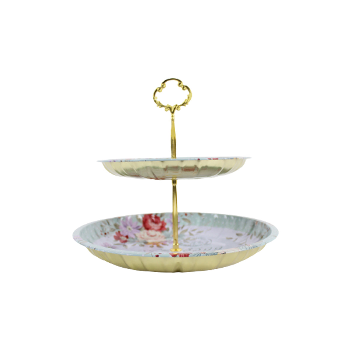 Metal Floral Two Tier Serving Tray