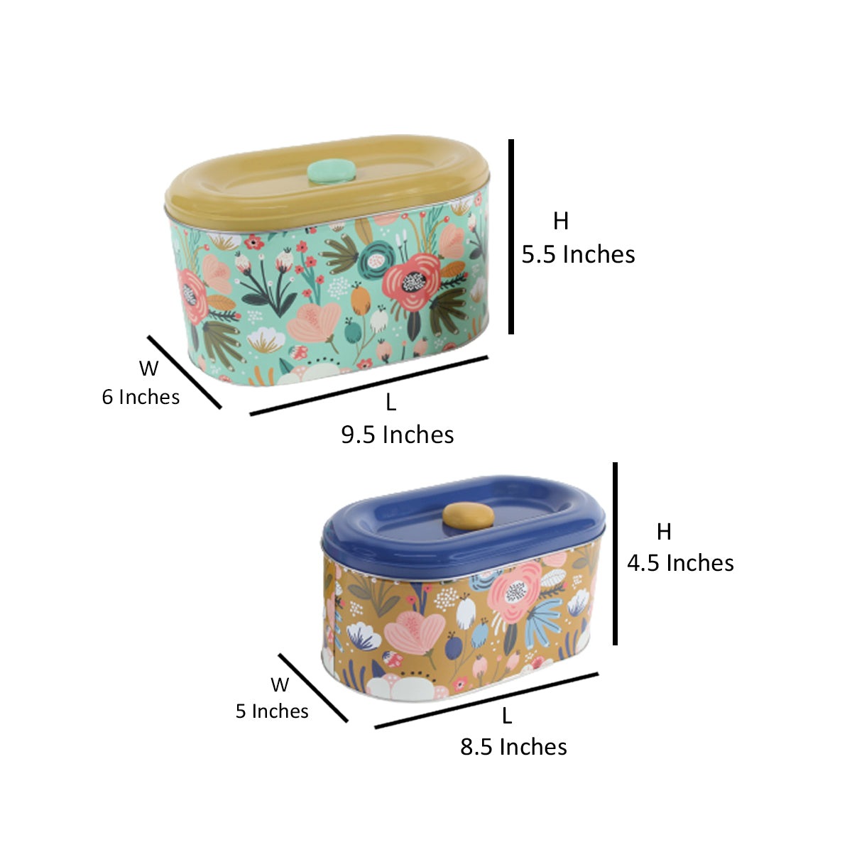 (Set of 2) Floral print oval Storage Containers