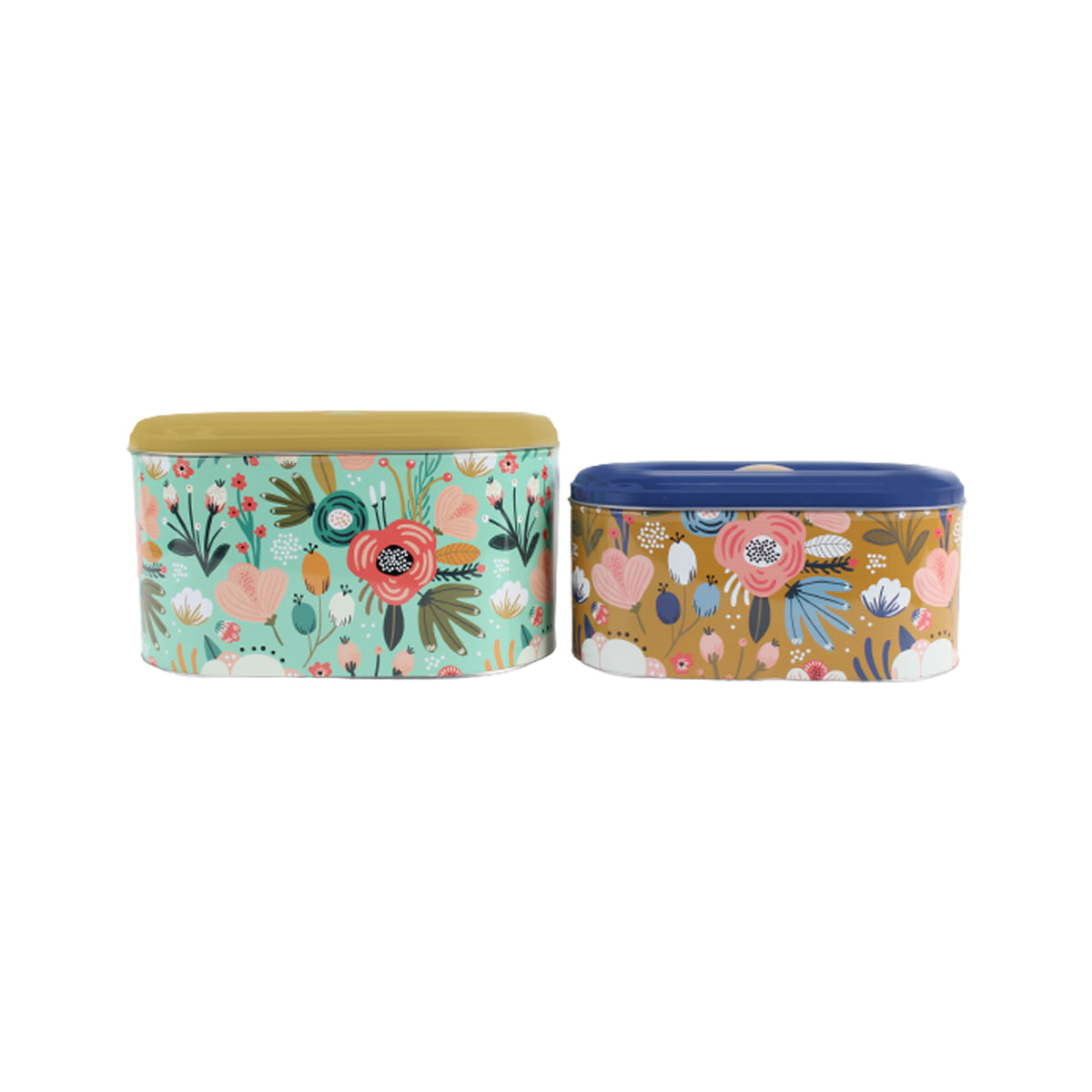 (Set of 2) Floral print oval Storage Containers