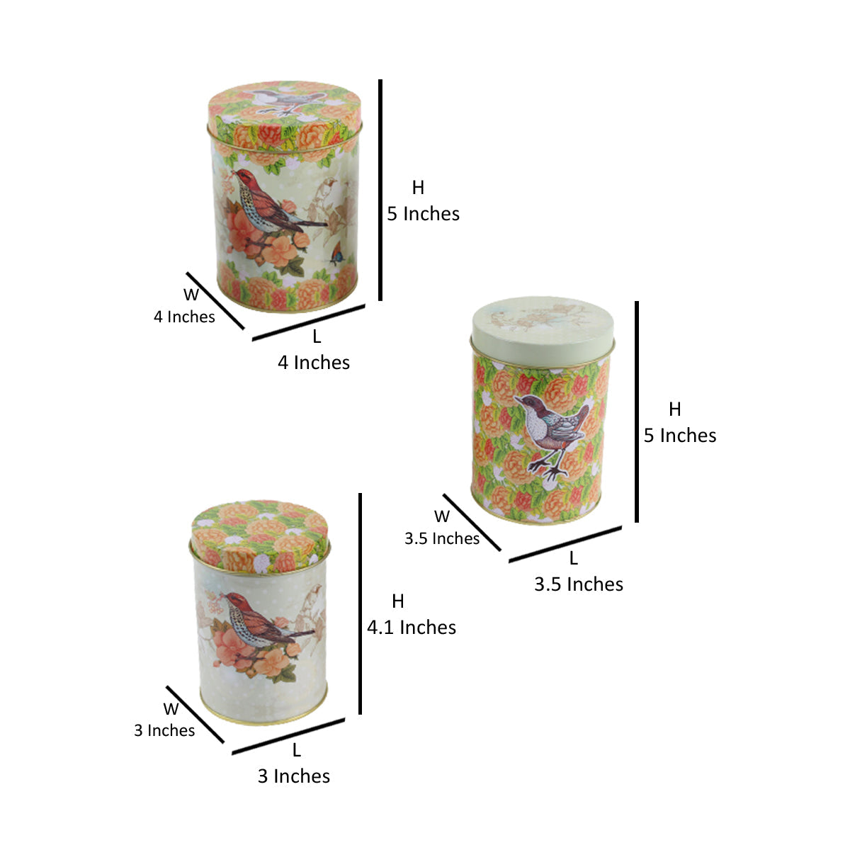 Our Green Window (Set of 3) Metal orange floral with birds storage Containers