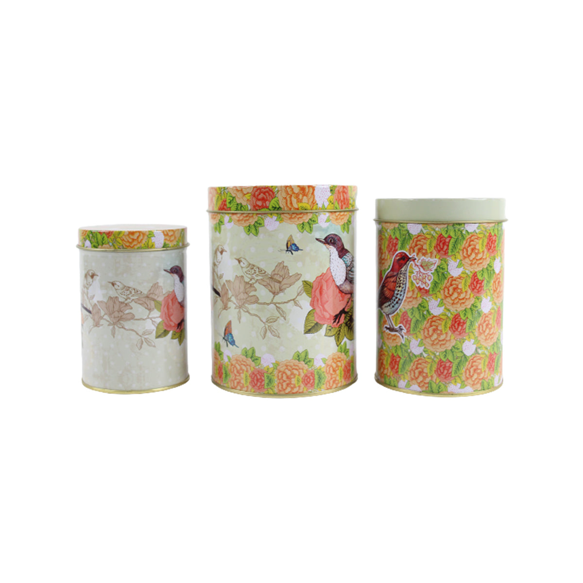 Our Green Window (Set of 3) Metal orange floral with birds storage Containers