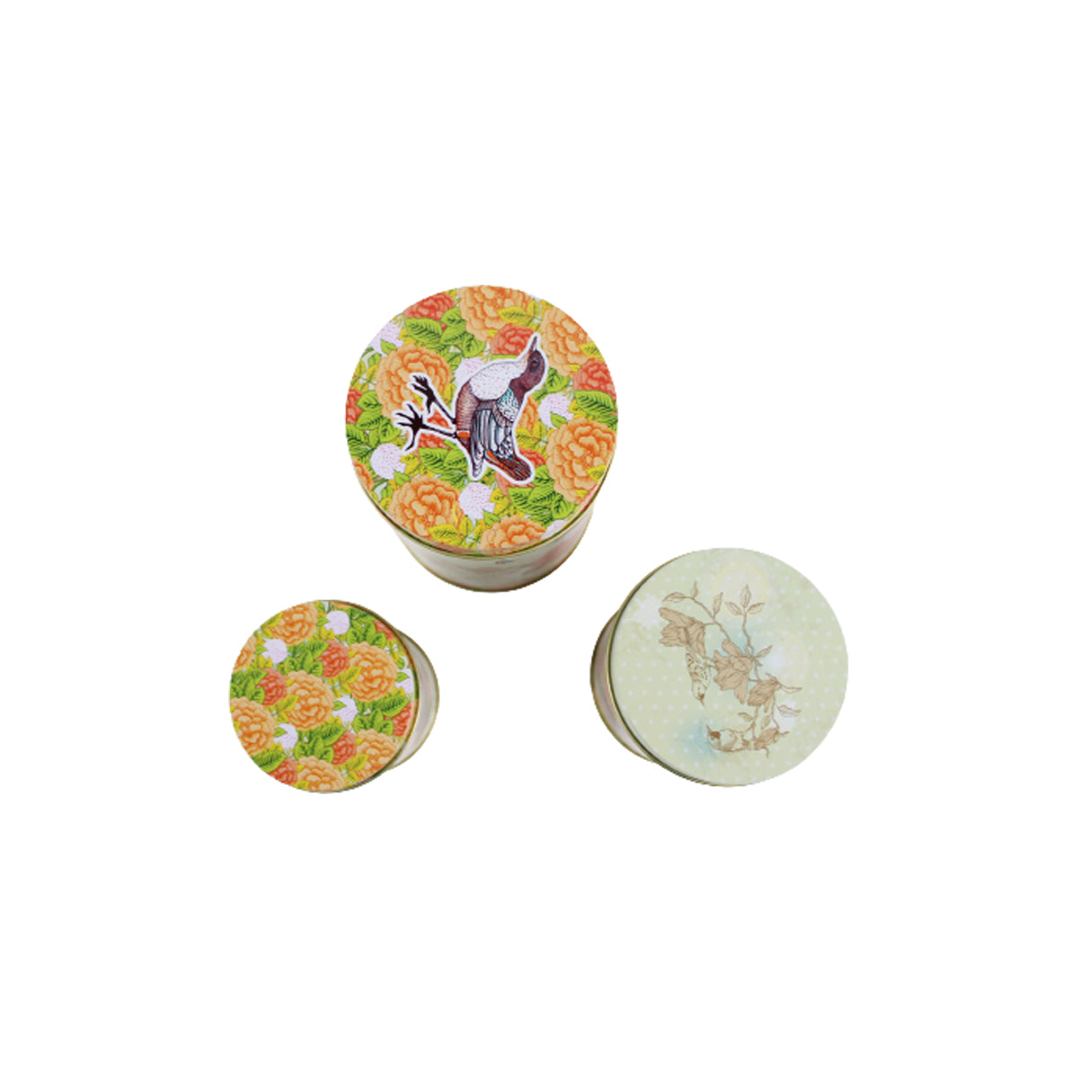 Our Green Window (Set of 3) Metal orange floral with birds storage Containers