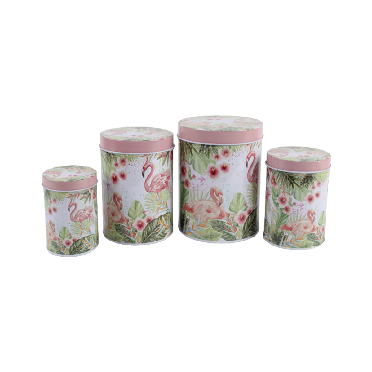 (Set of 4) Metal Pink Flamingo Storage containers