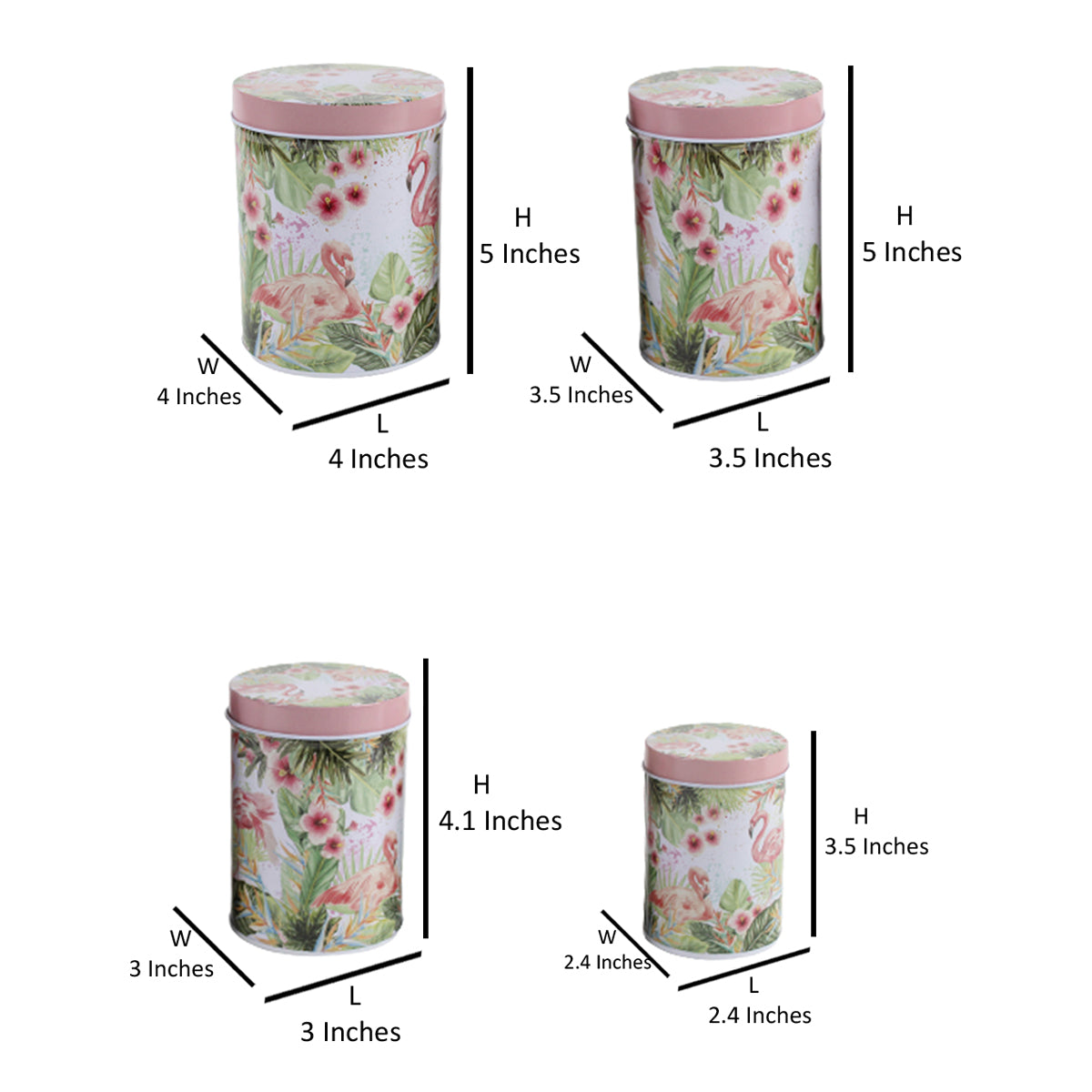 (Set of 4) Metal Pink Flamingo Storage containers