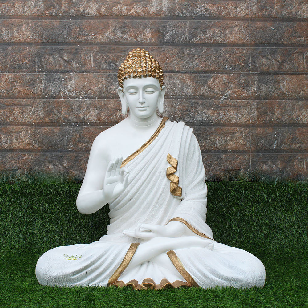 Our Green Window 21.6 inch Buddha Statue for Home Decoration (Golden White)