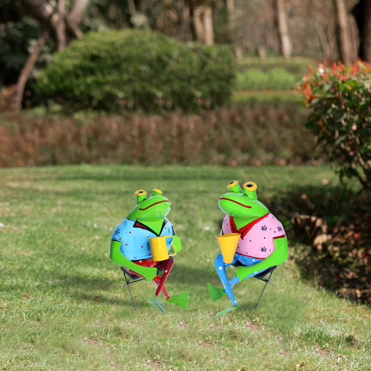 (Set of 2) Gossip Frogs on Chair Garden for Garden Decoration