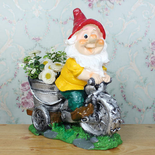 Dwarf/Gnome Riding Bike Planter for Garden Decoration