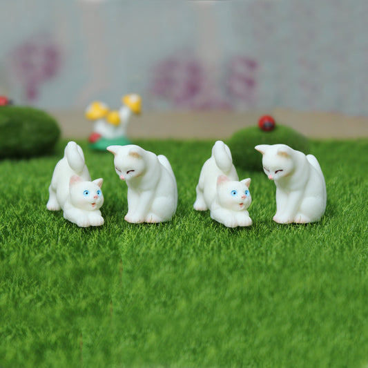 Miniature Toys : (Set of 4) White kitty for Fairy Garden Accessories