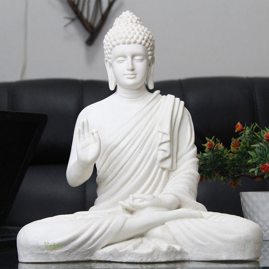 14 Inch Buddha Statue for Home and Garden Decoration (White)