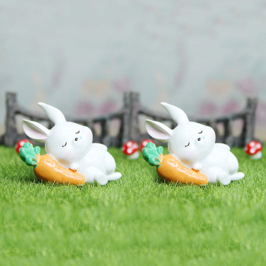 Miniature Toys - Set of 2 Sleeping Rabbit with carrot ( Fairy garden accessories)