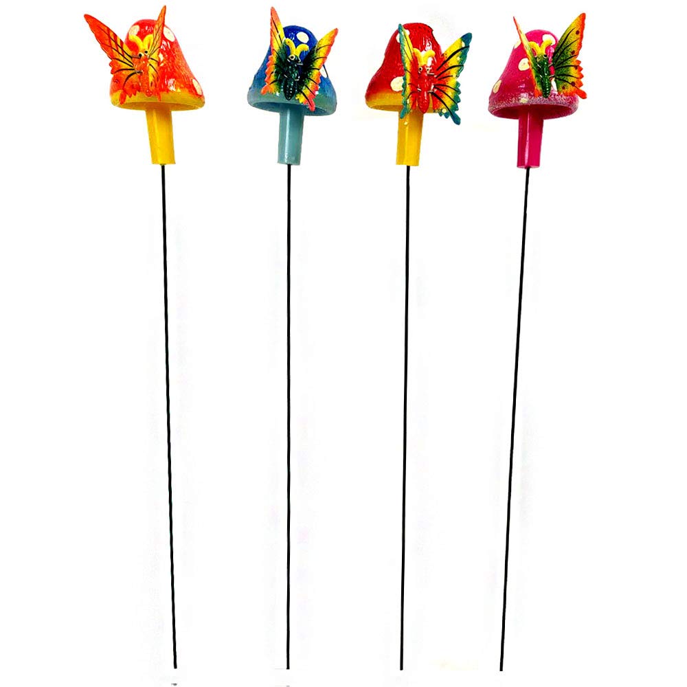 (Set of 4) Butterfly on Mushroom Stake/Stick for Garden Decoration