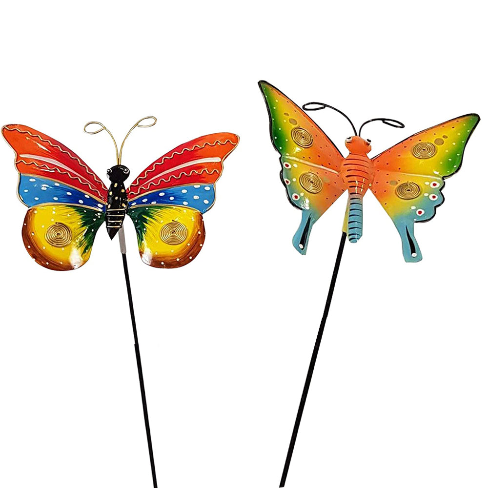 Our Green Window (Set of 2) Metal Butterfly Stake/Stick for Garden Decoration (Red &Yellow)