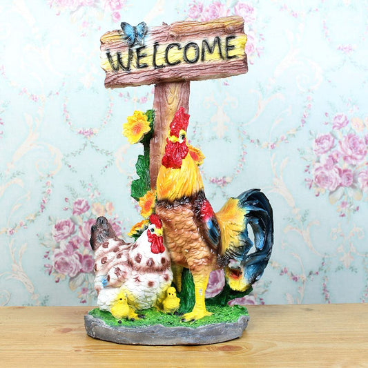 Hen with Welcome Stand Statue for Garden Decoration