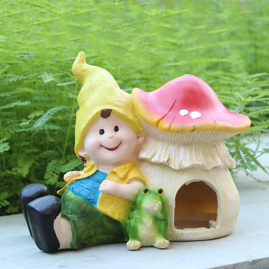Our Green Window Boy & Toad with Mushroom House for Garden Decoration
