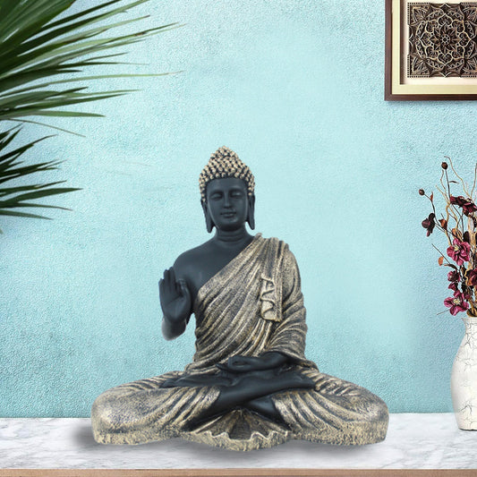 14 inches Buddha Statue for Home Decoration (Black & Golden)