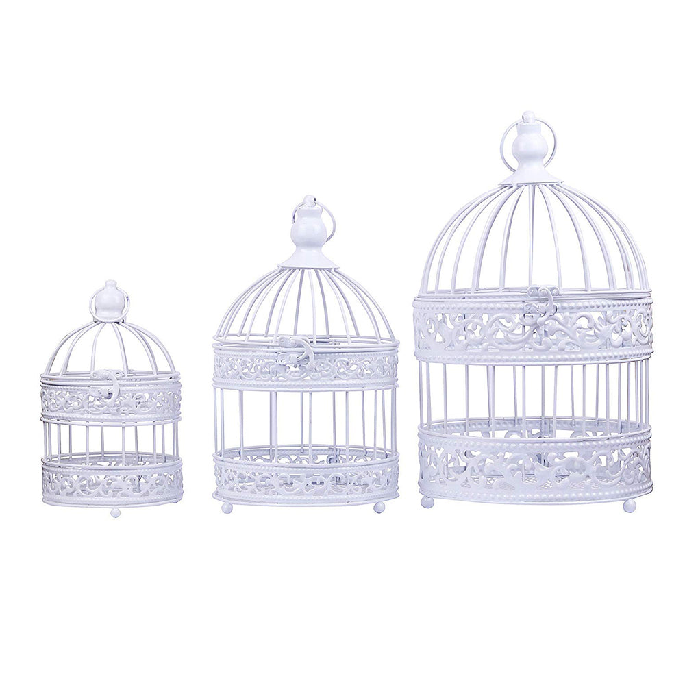 (Set of 3) Metal Bird Cage for Home and Balcony Decoration (White)