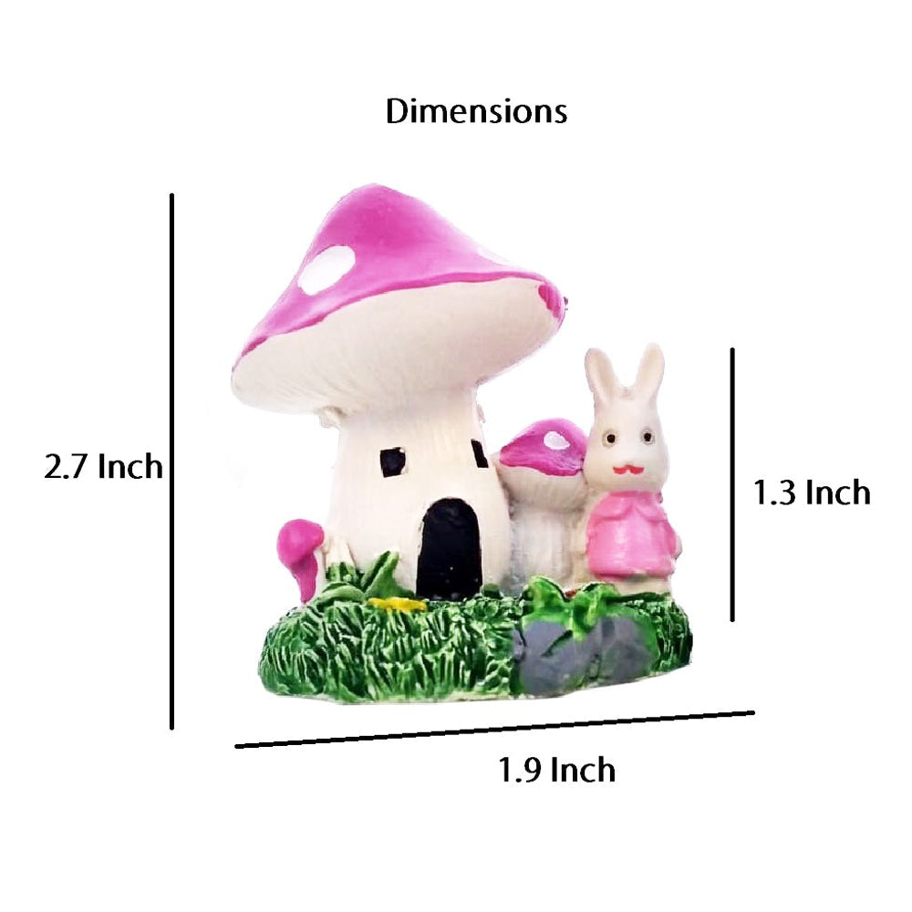 Wonderland SET of 2 Bunny in Mushroom House Miniature Statue | Material Resin | Height 2.7 Inches each | Miniature Garden toys, doll house, DIY craft, bonsia decor, planter decoration