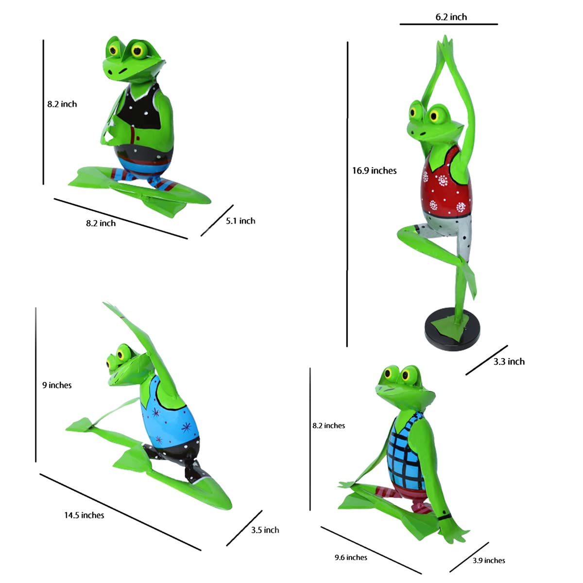 Our Green Window (Set of 4) Metal Yoga Frogs for Home and Garden Decoration