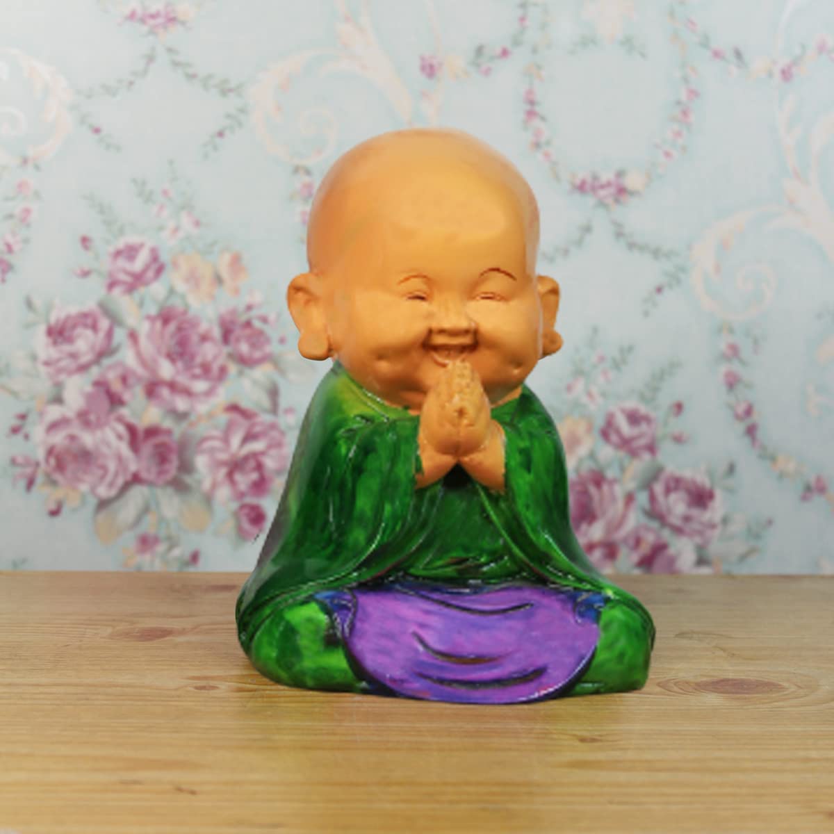 Sitting Monk Statue Home and Balcony Decoration (Green)