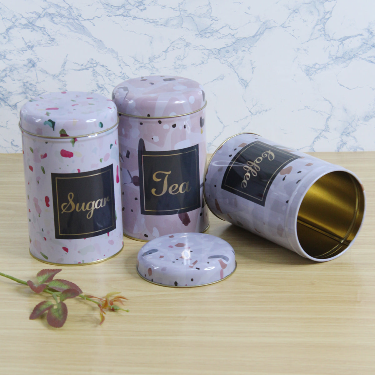 (Set of 3) Floral print Tea, coffee and sugar storage container