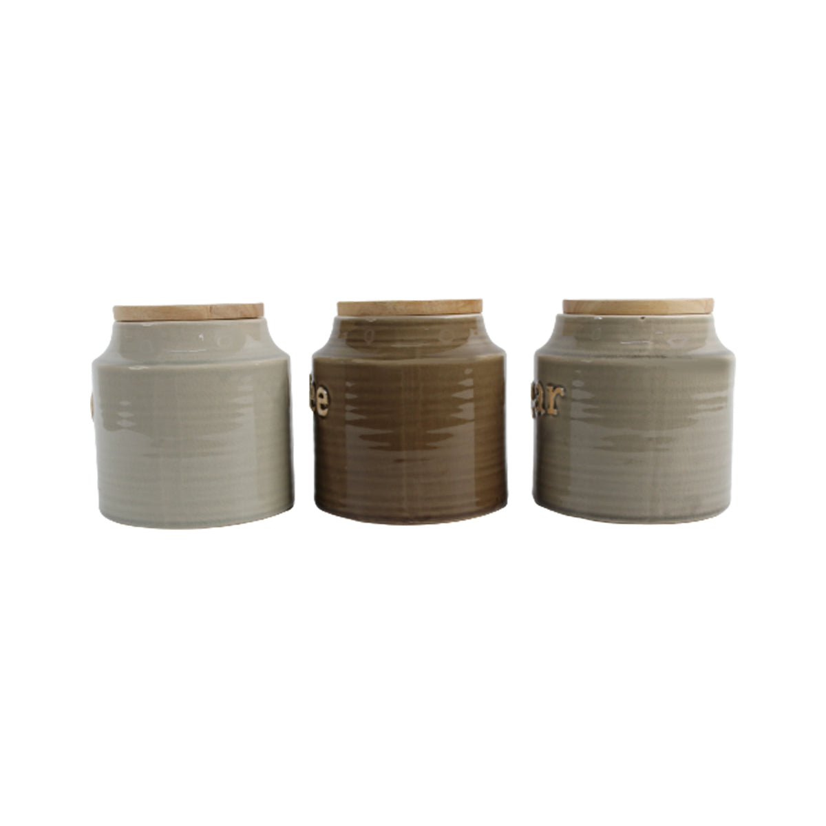 Wonderland Imported Ceramic Tea,sugar and coffee container with rubber tight wooden Lid (Set of 3)