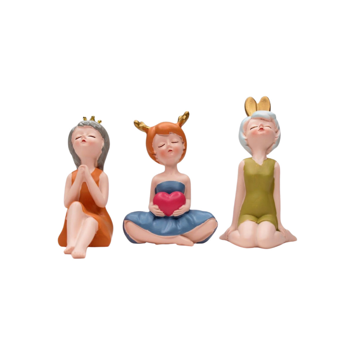 Wonderland imported resin set 3 sitting girls statue| shelf décor