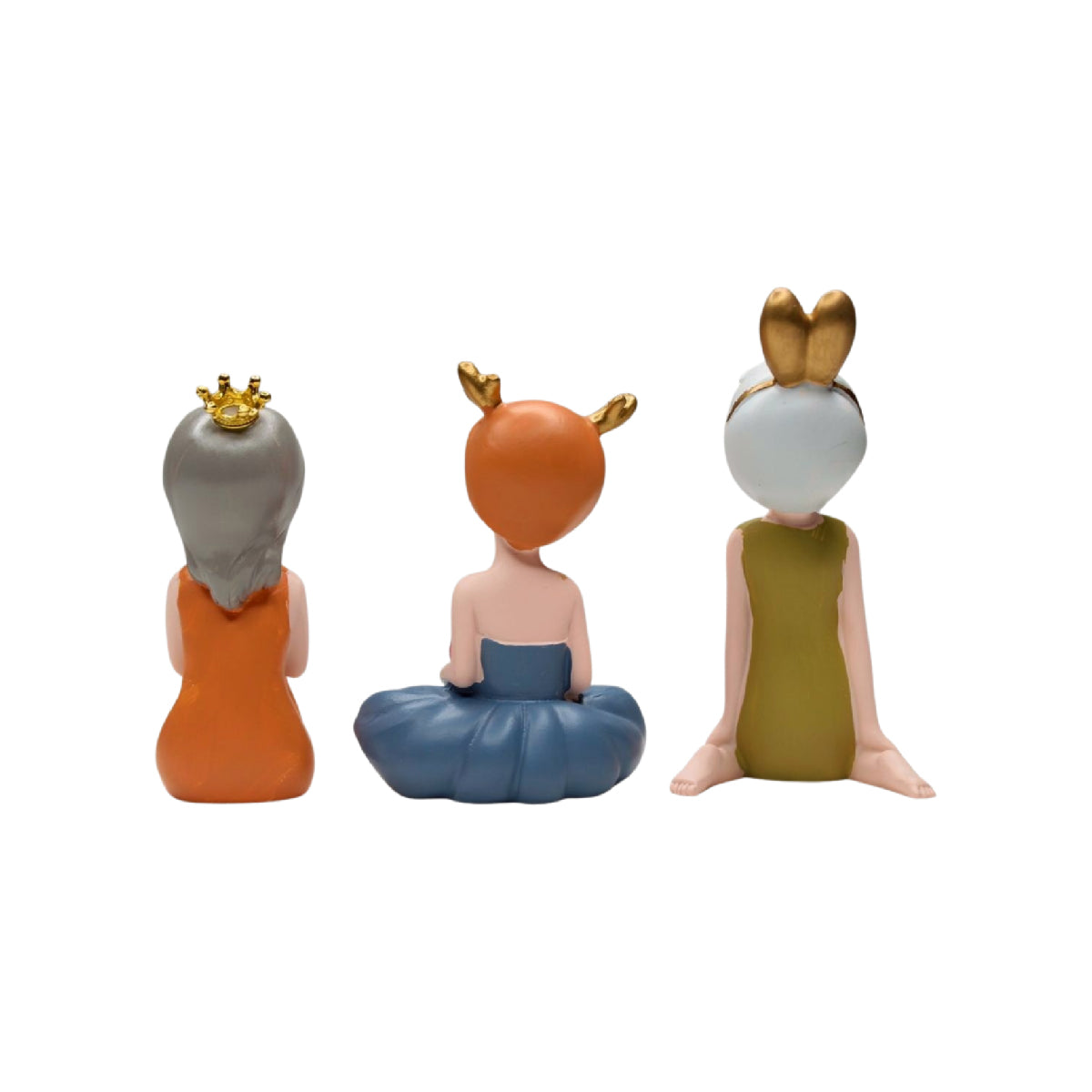 Wonderland imported resin set 3 sitting girls statue| shelf décor