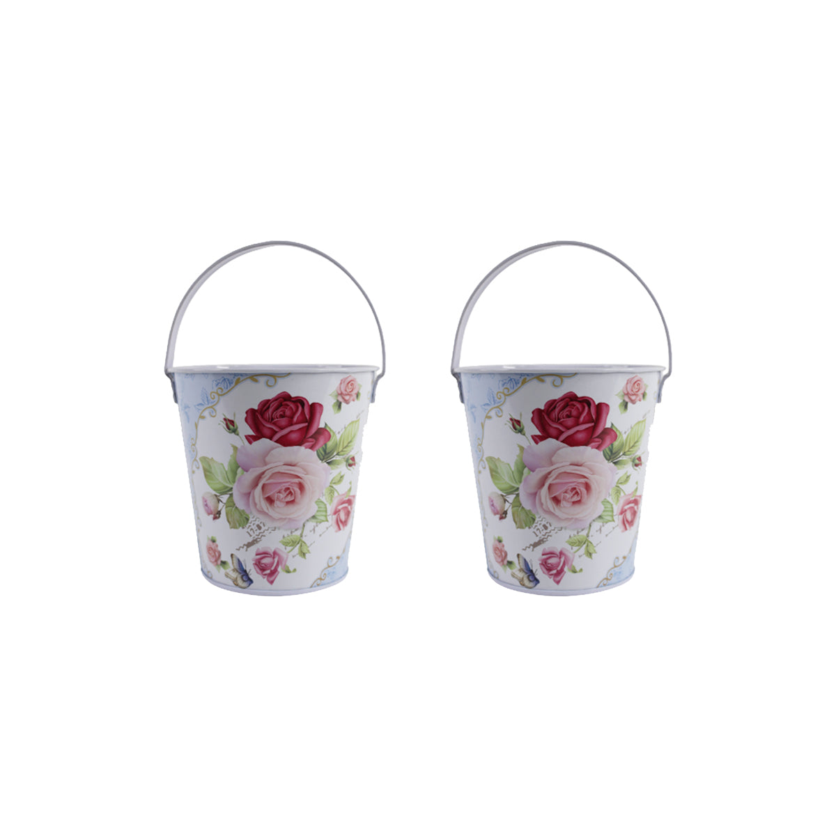 (Set of 2) Flower print bucket with handle