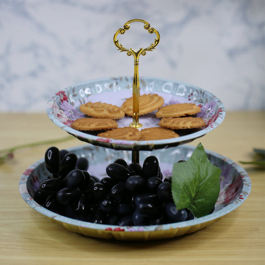 Metal Floral Two Tier Serving Tray