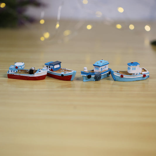 Wonderland Miniature Resin Motor Boat (Set of 4)|Garden Miniatures| Garden tray garden figurine