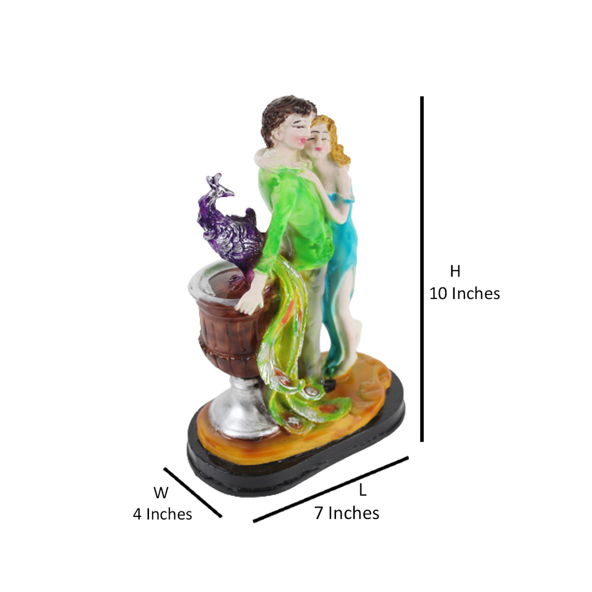 Wonderland Romantic Love Couple Statue Showpiece for Valentine Day, Standing Couple Sculpture Gift for Home Decor, Table Top, Couple. (Green & Sky Yelllow )