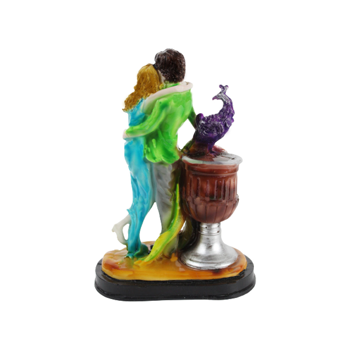 Wonderland Romantic Love Couple Statue Showpiece for Valentine Day, Standing Couple Sculpture Gift for Home Decor, Table Top, Couple. (Green & Sky Yelllow )