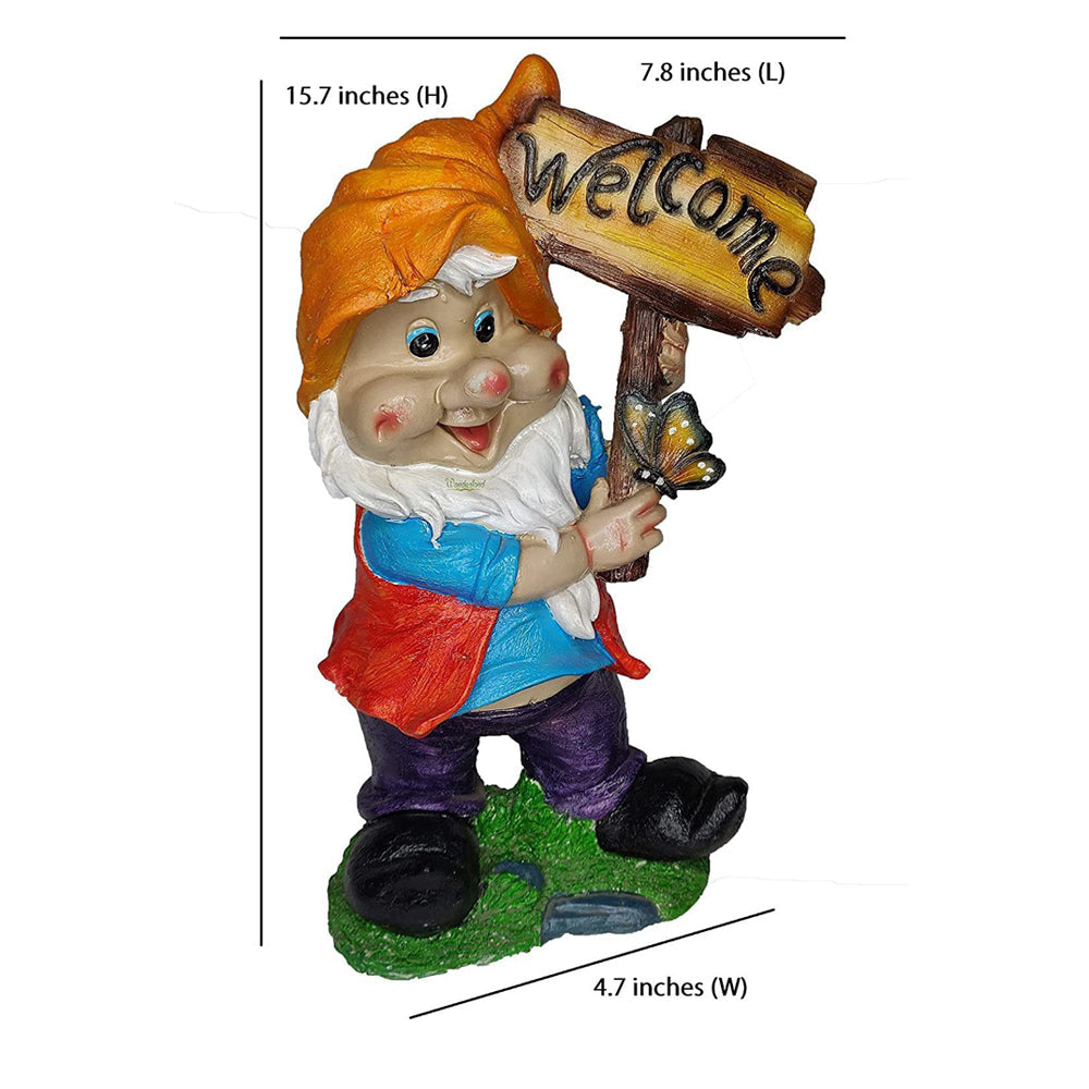 Wonderland Cute Welcome gnome Statue | Material Resin | Height 15.7 Inches | Garden Decor, Garden Decoration, Garden Statue, Garden Welcome Statue, Balcony Decoration