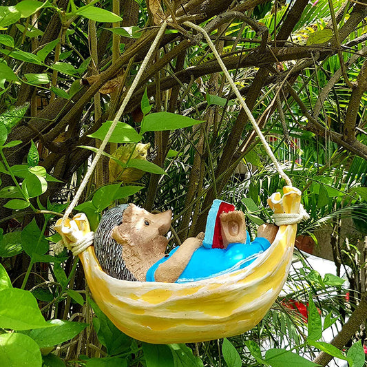 Hanging Hedgehog on Hammock Reading Book