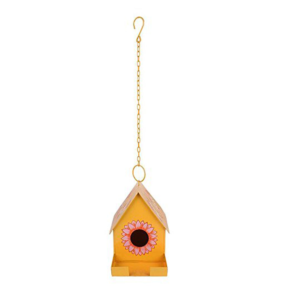 Hanging Bird House with Feeder for Garden Decoration (Yellow)