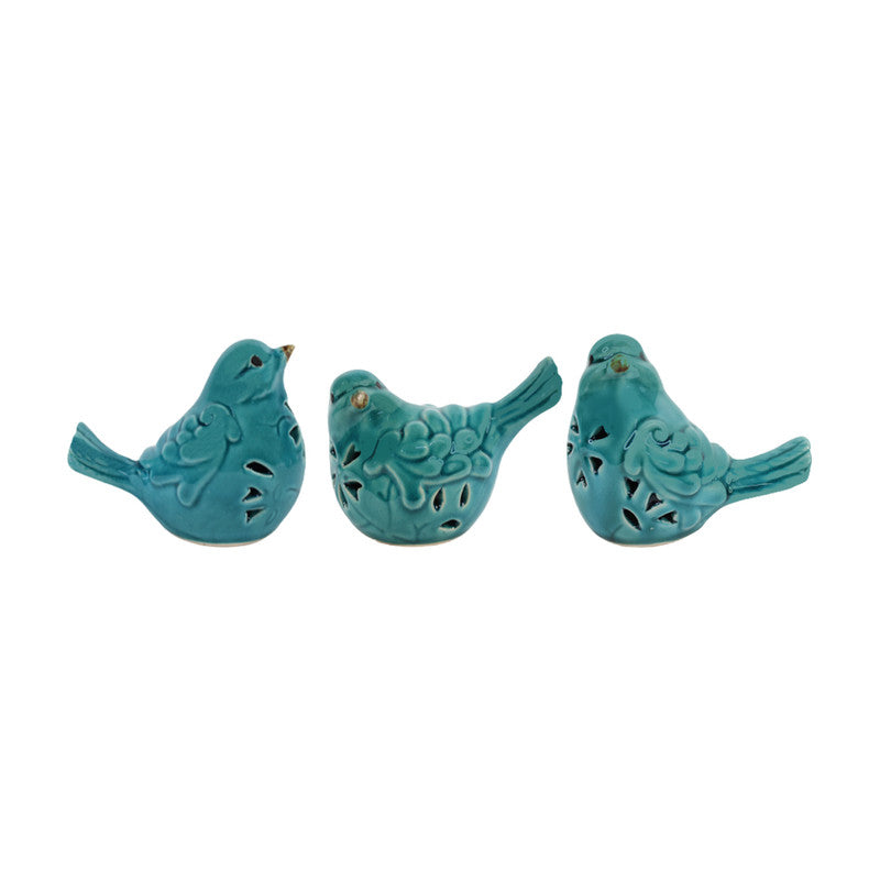 Wonderland Imported Sea green Ceramic Birds (Set of 3)