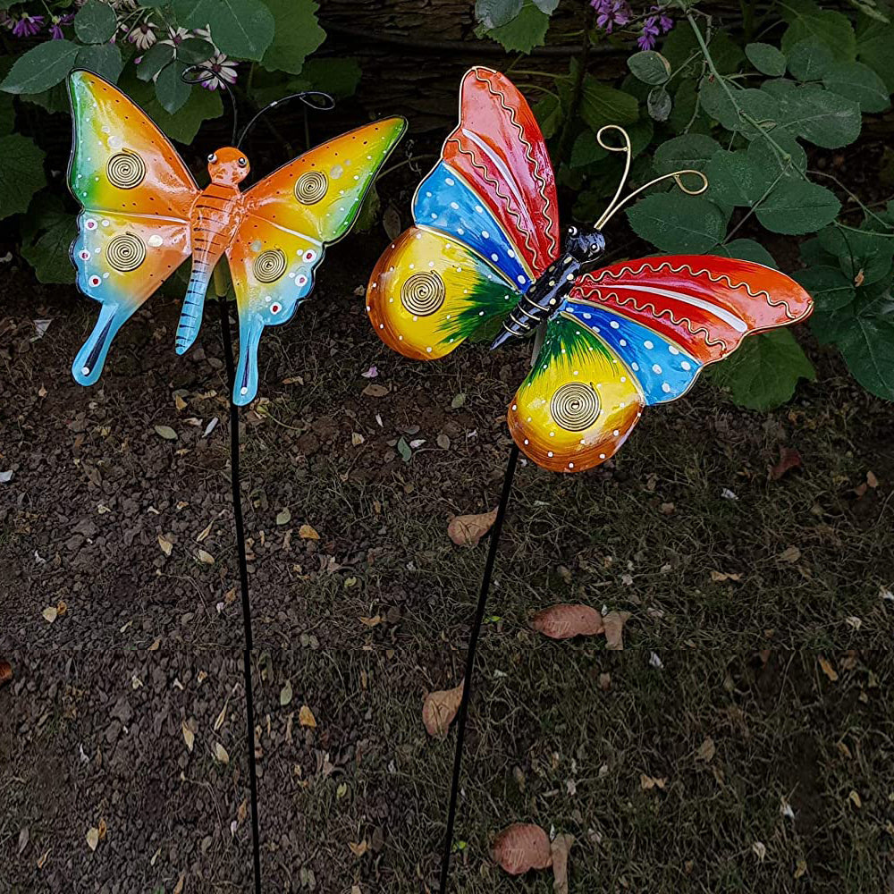 Our Green Window (Set of 2) Metal Butterfly Stake/Stick for Garden Decoration (Red &Yellow)