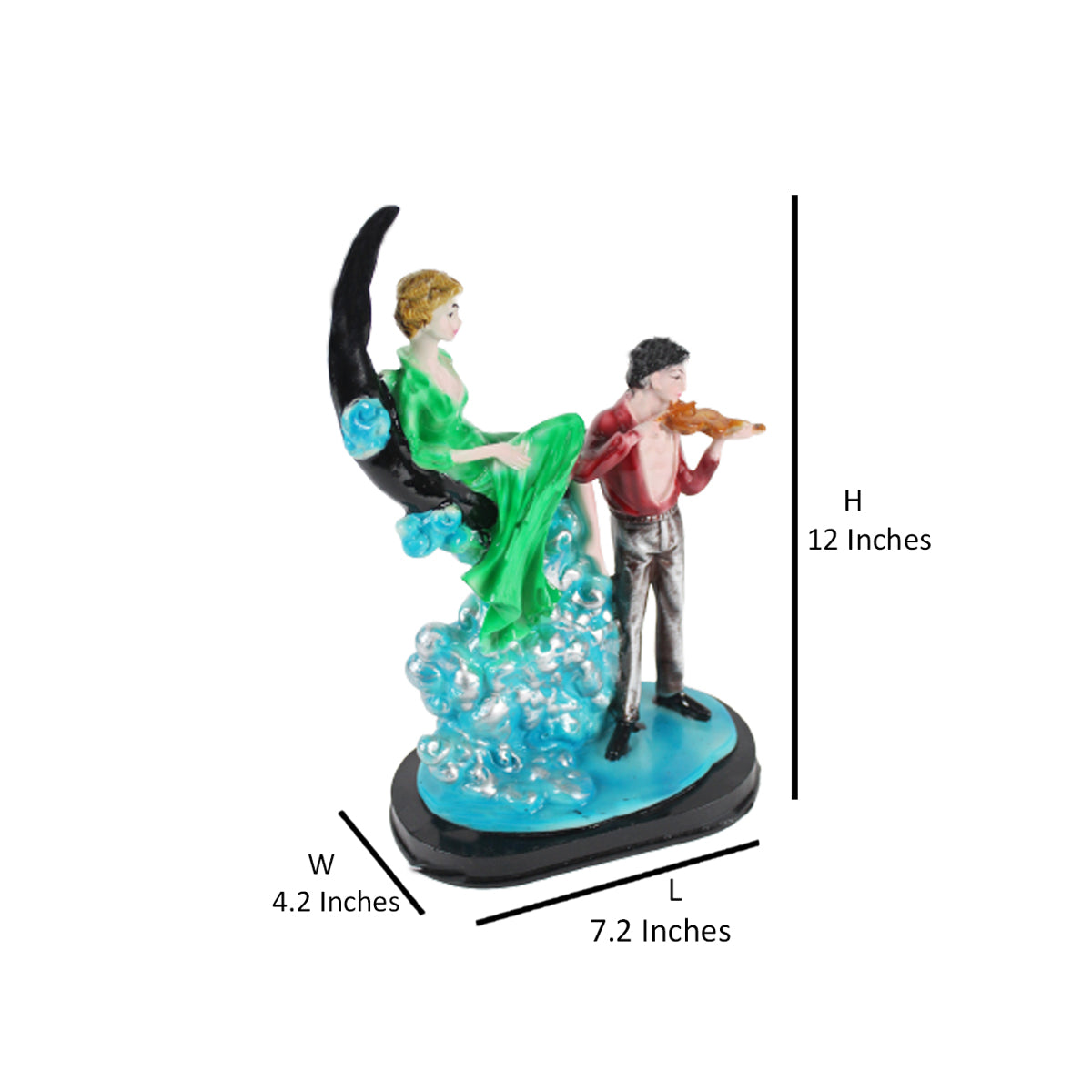 Wonderland Resin Romantic Couple Sitting On Moon Statue Showpiece (Green & Marron )