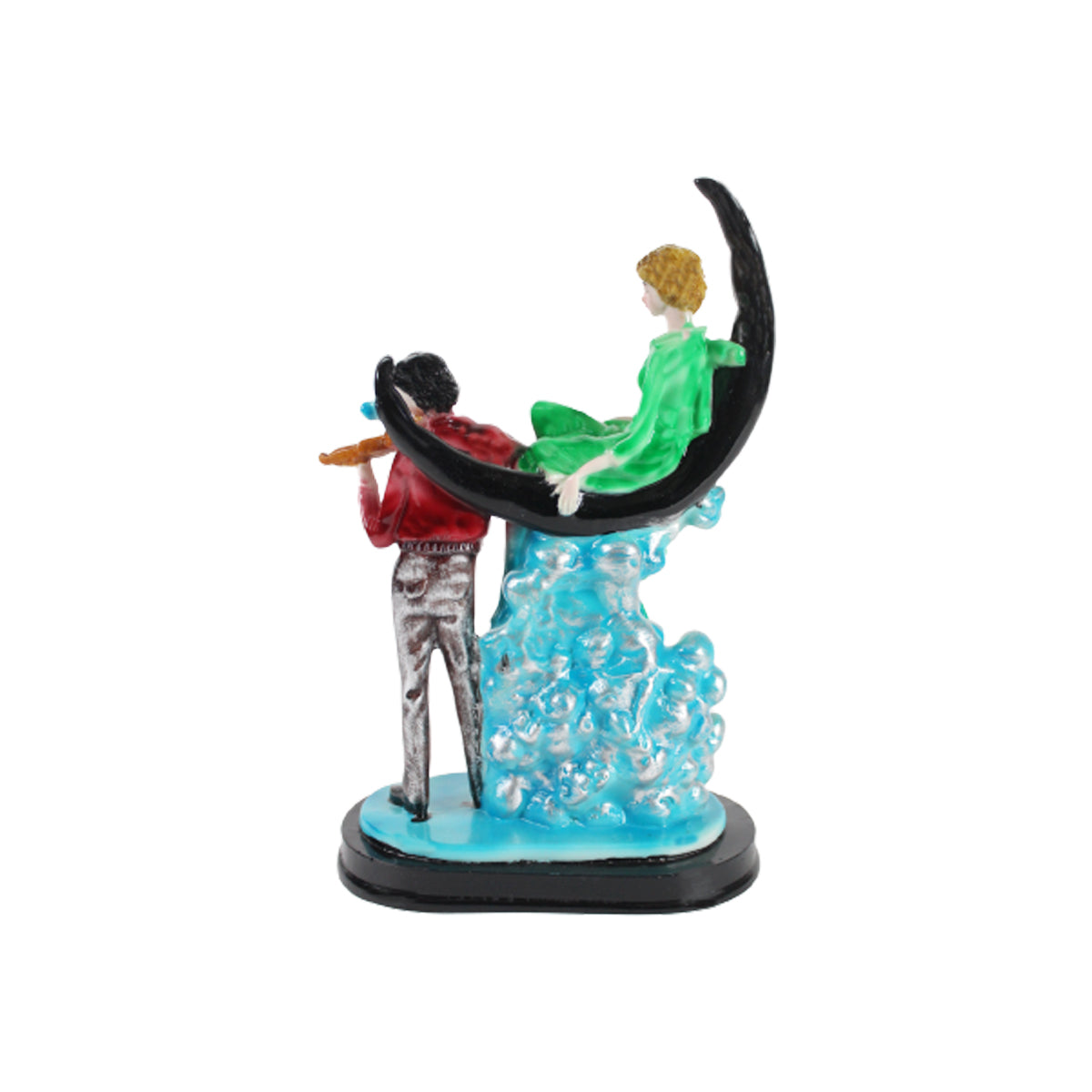 Wonderland Resin Romantic Couple Sitting On Moon Statue Showpiece (Green & Marron )