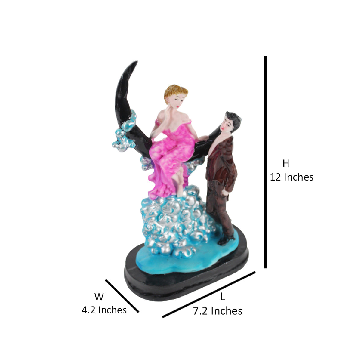 Wonderland Resin Romantic Couple Sitting On Moon Statue Showpiece (Pink & Maroon )