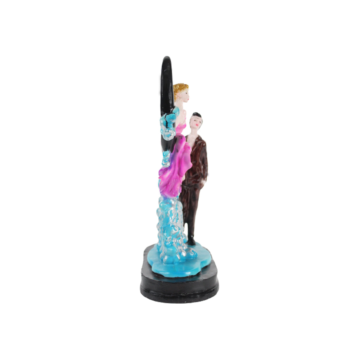 Wonderland Resin Romantic Couple Sitting On Moon Statue Showpiece (Pink & Maroon )