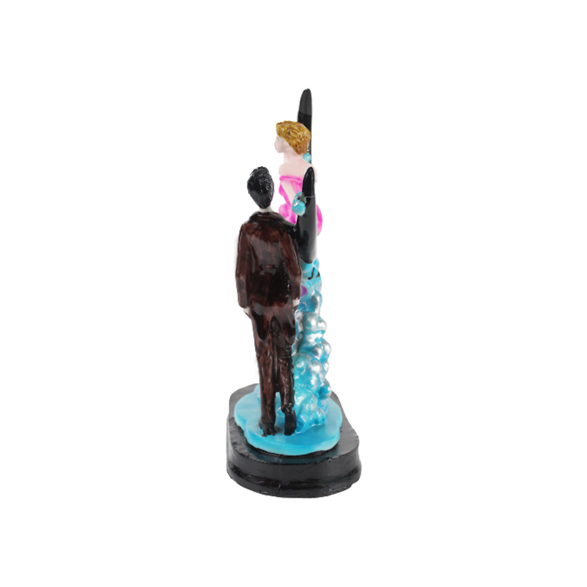 Wonderland Resin Romantic Couple Sitting On Moon Statue Showpiece (Pink & Maroon )