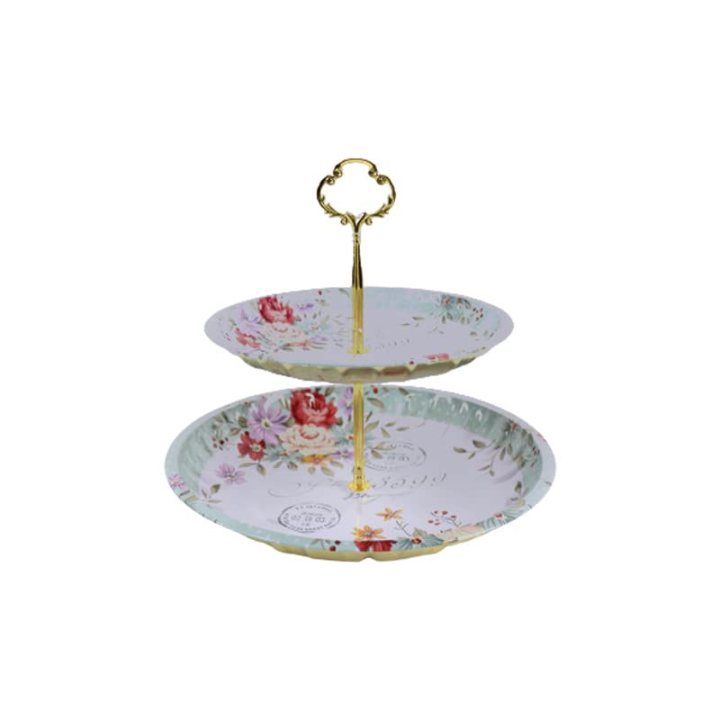 Metal Floral Two Tier Serving Tray